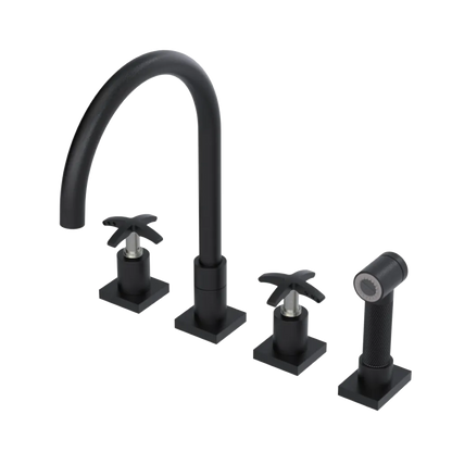 Rubinet Widespread Kitchen Set with Hand Spray Matt Black