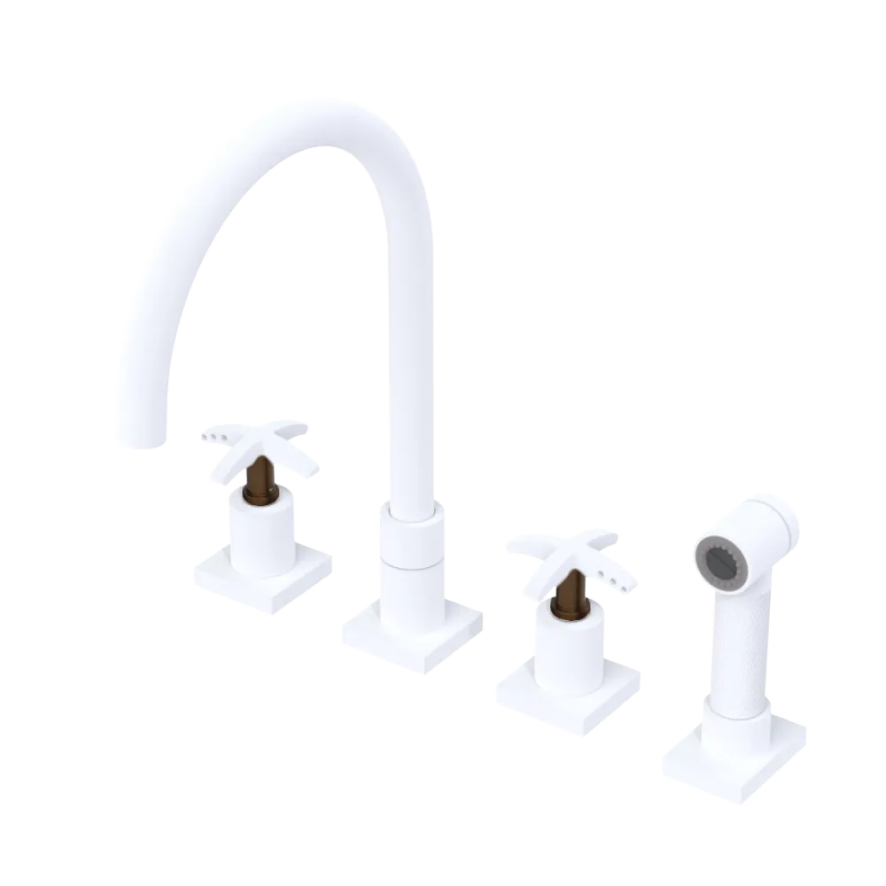 Rubinet Widespread Kitchen Set with Hand Spray Matt White