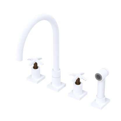 Rubinet Widespread Kitchen Set with Hand Spray Matt White