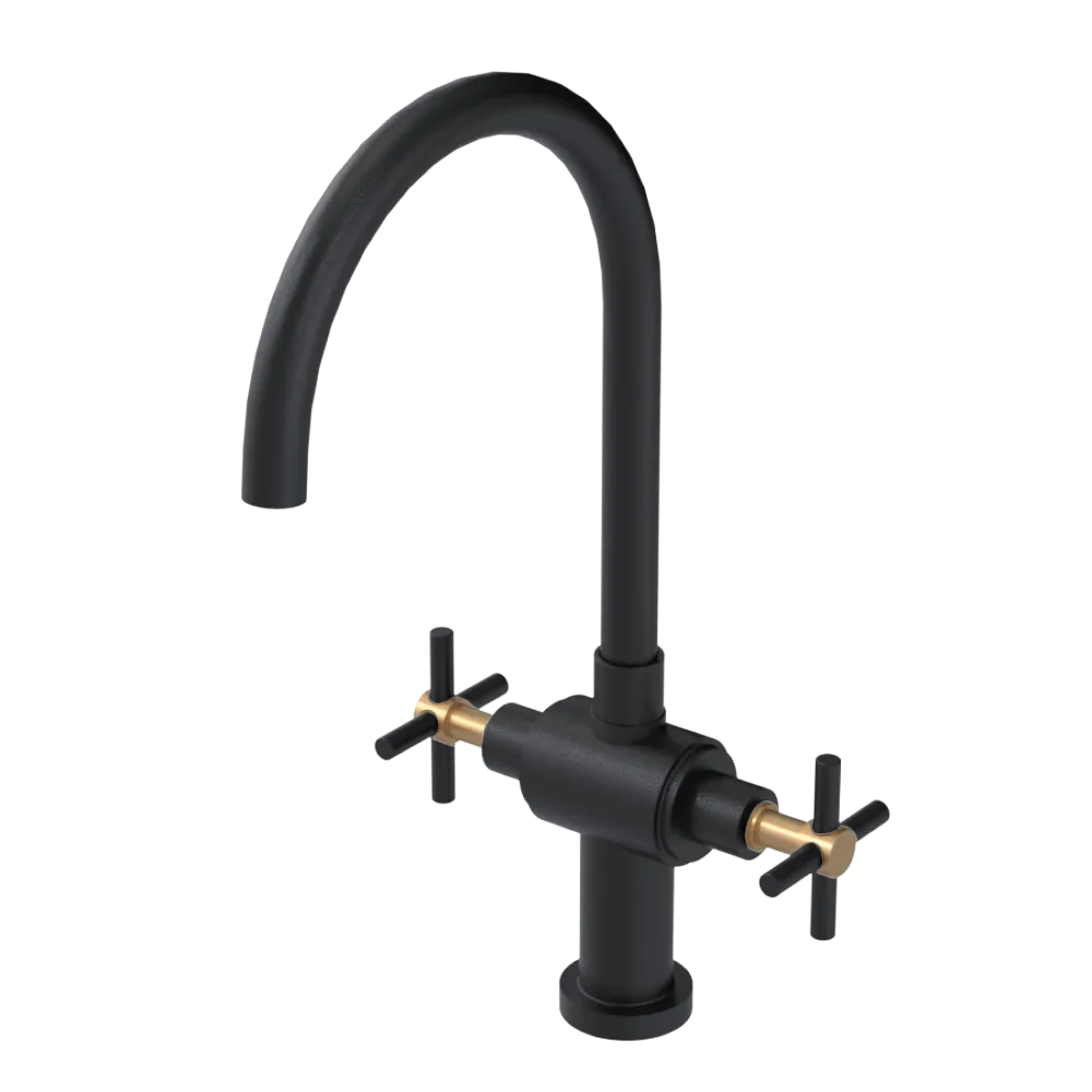 Rubinet Two Handle Single Hole Kitchen Set with LaSalle Spout Matt Black