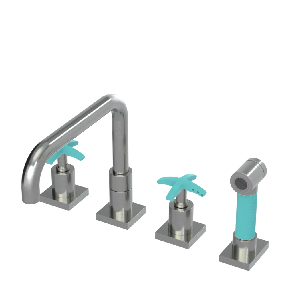 Rubinet Widespread Kitchen Set with Genesis Spout with Hand Spray Satin Nickel