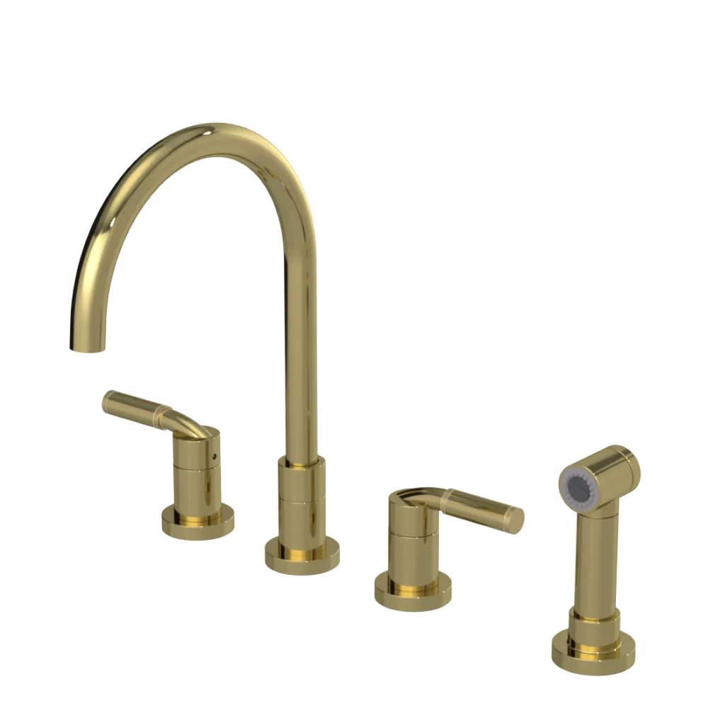 Rubinet Widespread Kitchen Set with Hand Spray Natural Brass