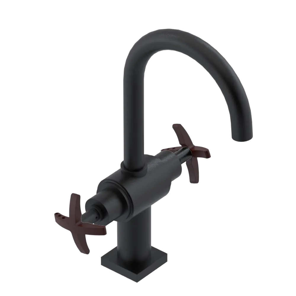 Rubinet Single Hole Dual Handle Lav. Set. (less drain) Matt Black