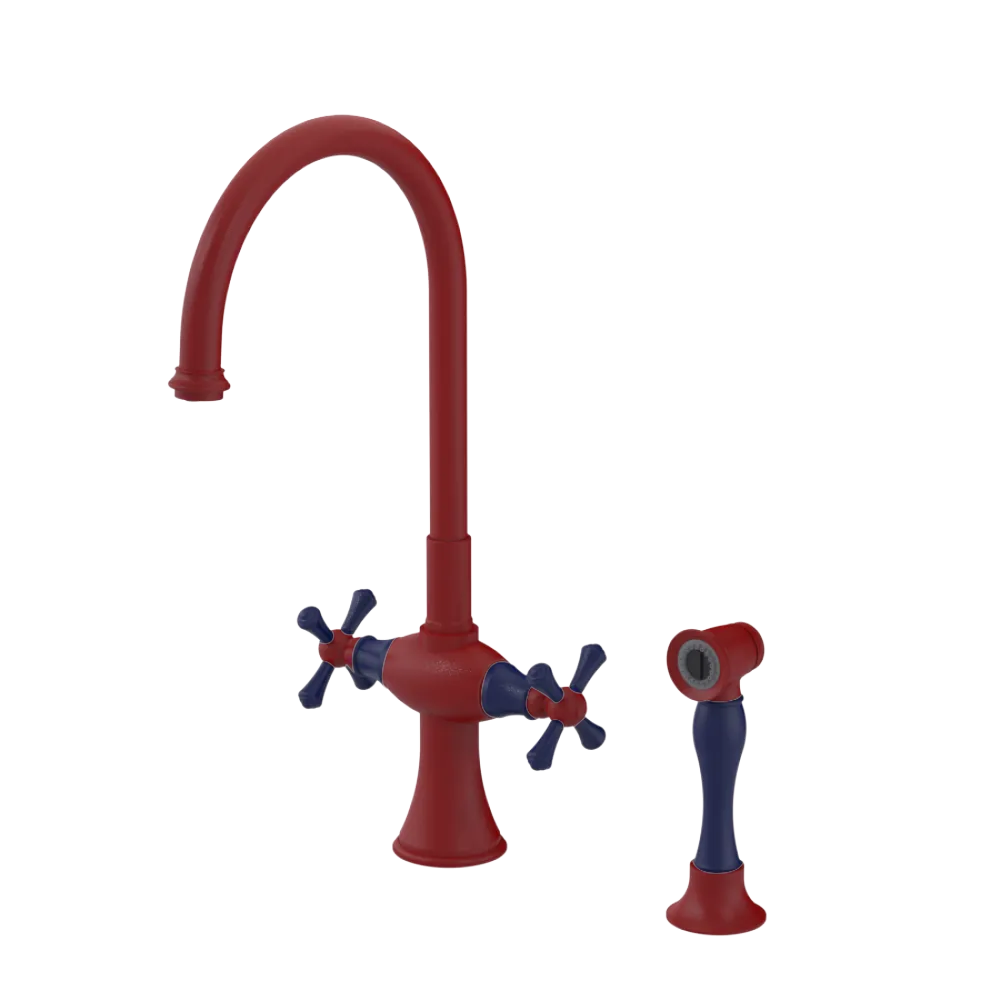 Rubinet Two Handle Single Hole Kitchen Set with Hand Spray Maroon