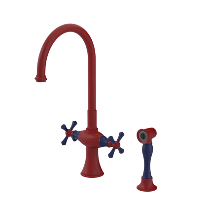 Rubinet Two Handle Single Hole Kitchen Set with Hand Spray Maroon