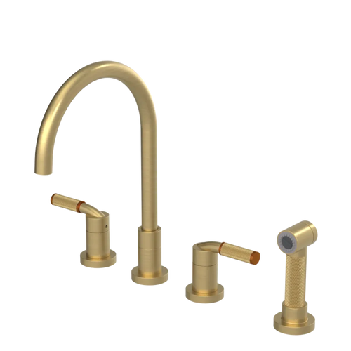 Rubinet Widespread Kitchen Set with Hand Spray Satin Gold