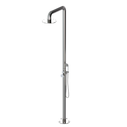 Rubinet Pressure Balance Outdoor Shower with Hand Held Shower & 10" Shower Head - 304 Stainless Steel Polished Nickel