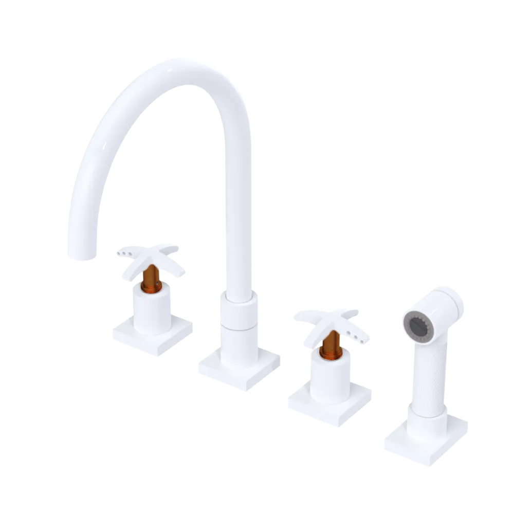 Rubinet Widespread Kitchen Set with Hand Spray White