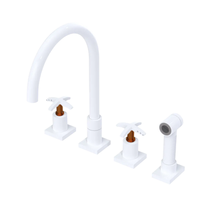 Rubinet Widespread Kitchen Set with Hand Spray White