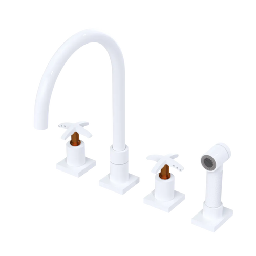 Rubinet Widespread Kitchen Set with Hand Spray White