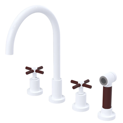 Rubinet Widespread Kitchen Set with LaSalle Spout with Hand Spray White