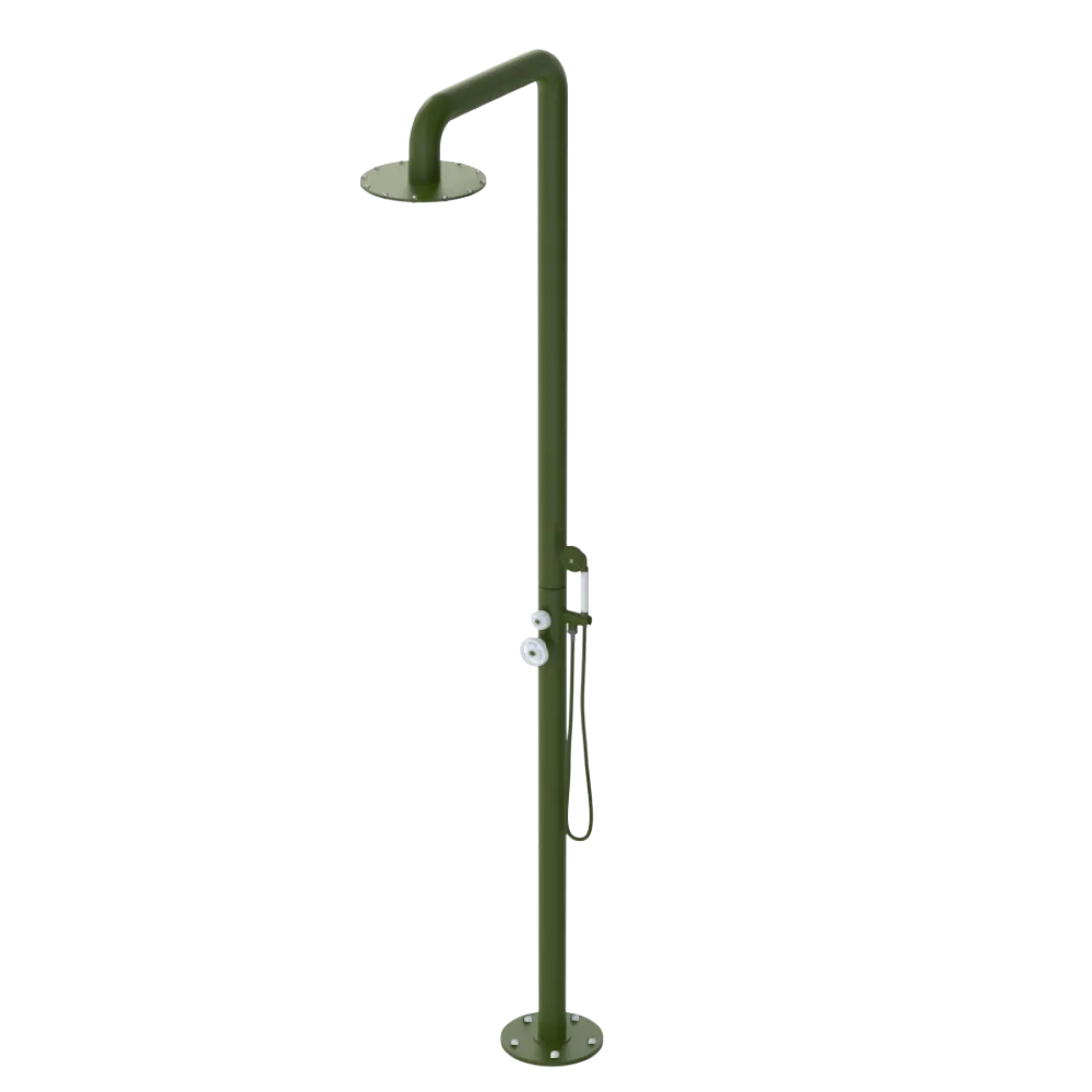 Rubinet Pressure Balance Outdoor Shower with Hand Held Shower & 10" Shower Head - 304 Stainless Steel Green Envy