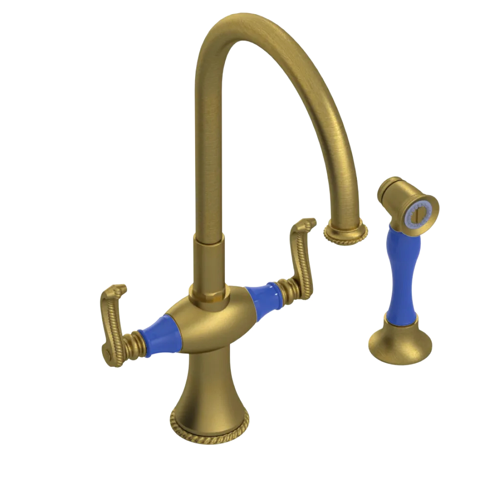 Rubinet Two Handle Single Hole Kitchen Set with Hand Spray Antique Brass Matt
