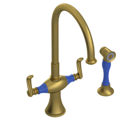 Rubinet Two Handle Single Hole Kitchen Set with Hand Spray Antique Brass Matt