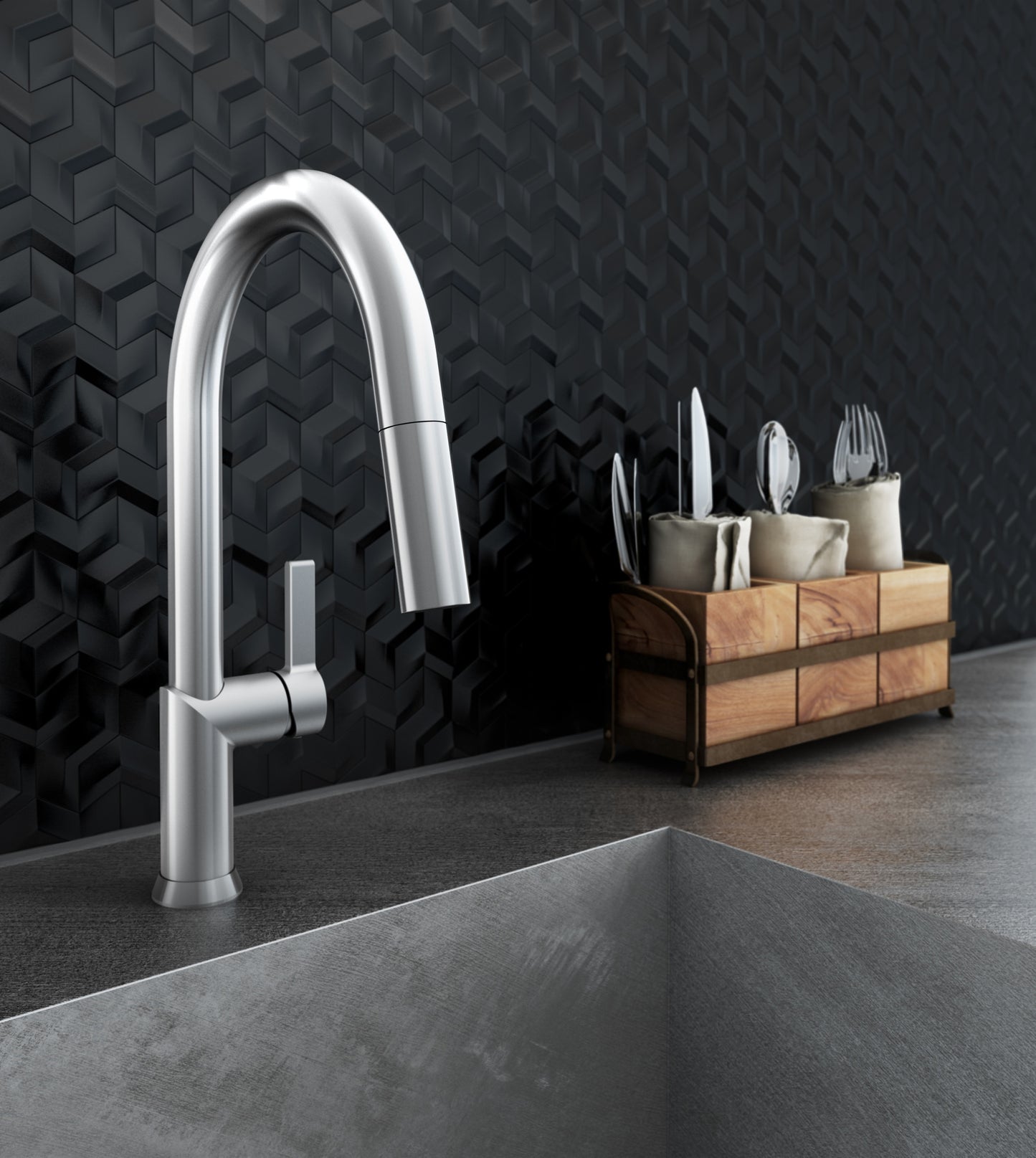 Baril Single-hole kitchen faucet with 2-function pull-down spray
