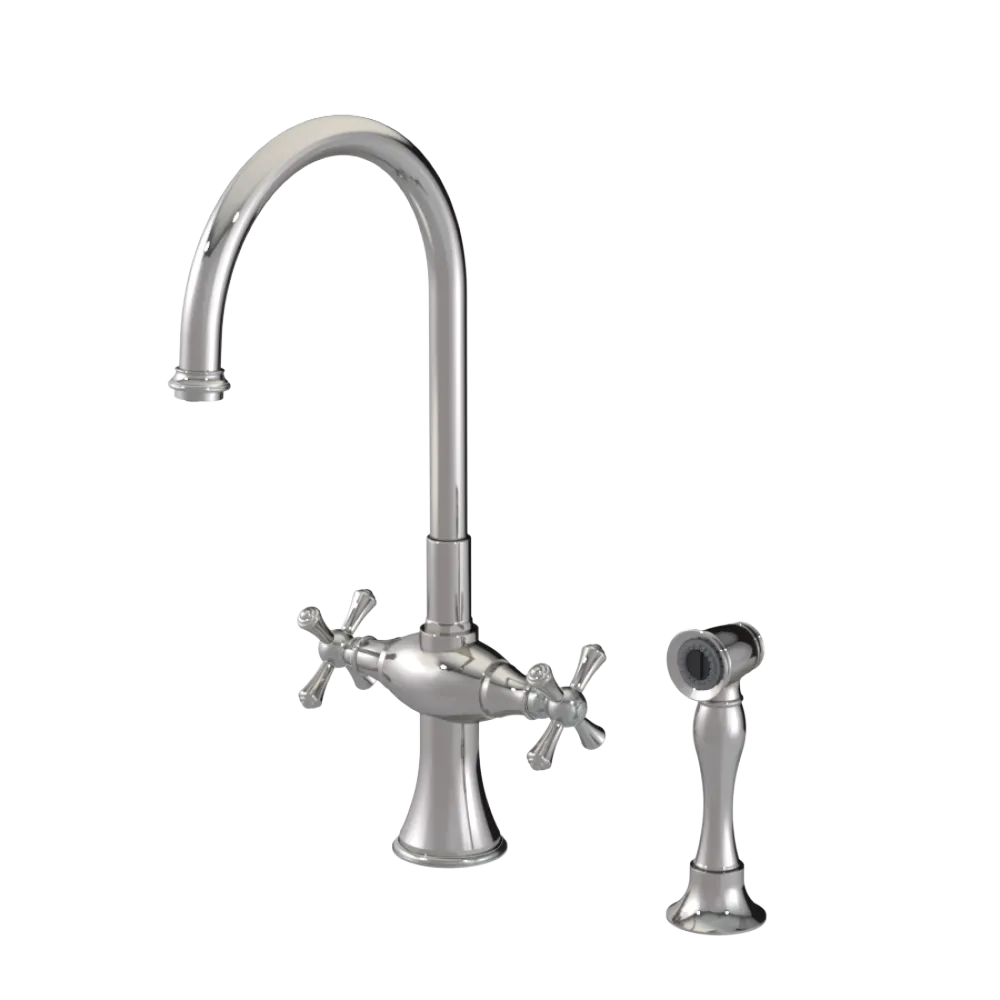 Rubinet Two Handle Single Hole Kitchen Set with Hand Spray Polished Nickel