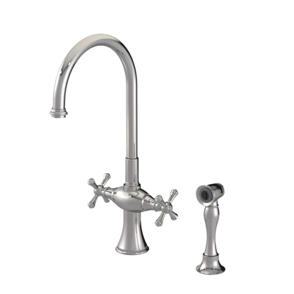 Rubinet Two Handle Single Hole Kitchen Set with Hand Spray Polished Nickel