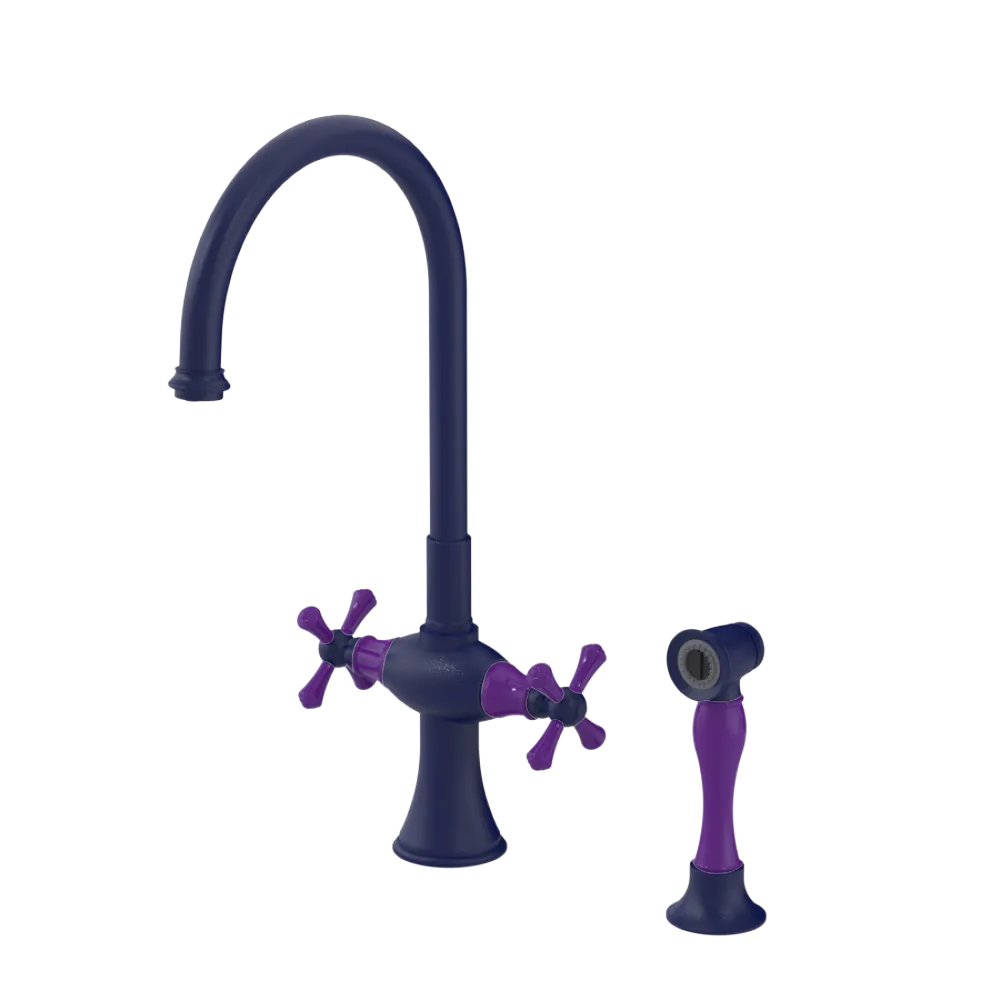 Rubinet Two Handle Single Hole Kitchen Set with Hand Spray Midnight Blue
