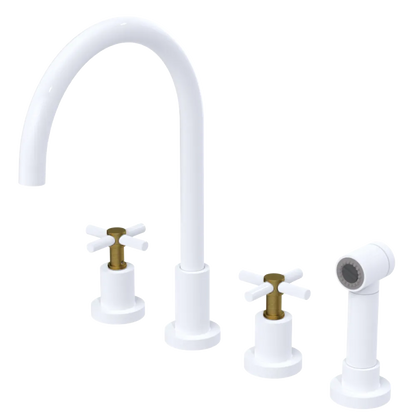 Rubinet Widespread Kitchen Set with LaSalle Spout with Hand Spray White