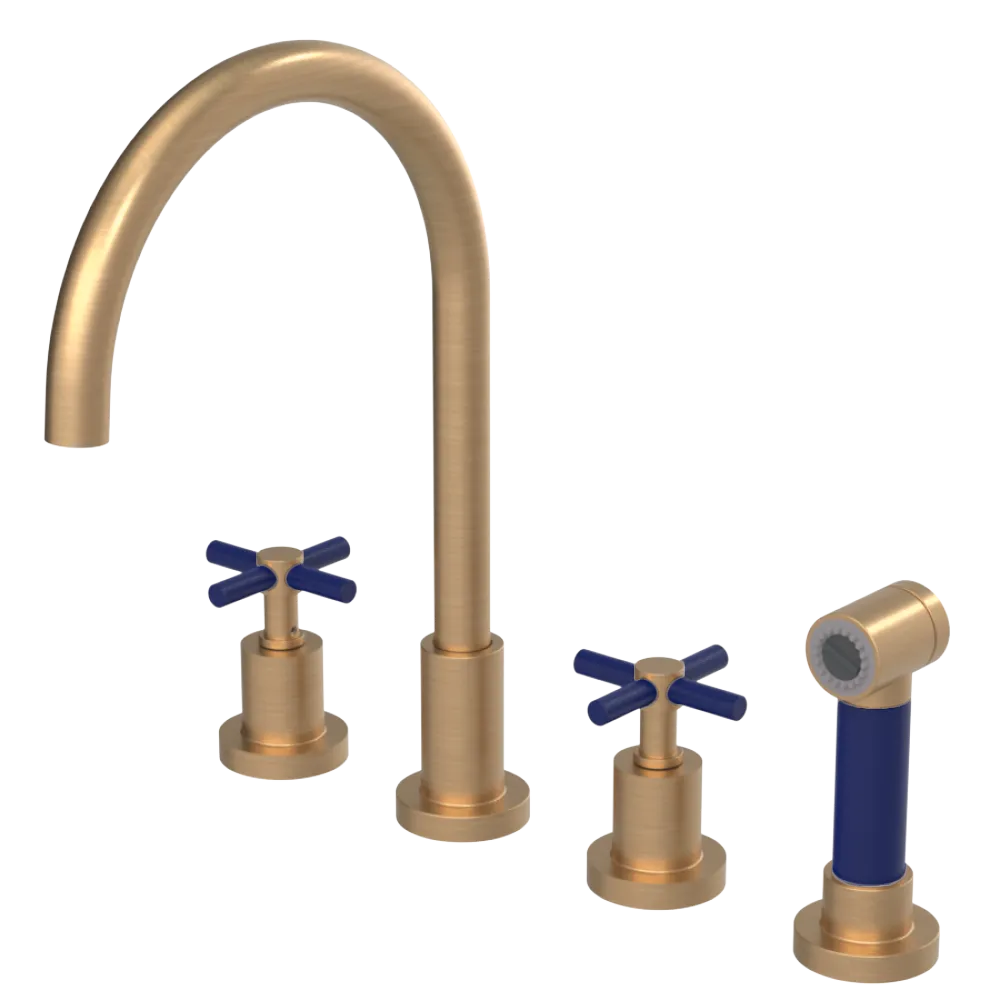 Rubinet Widespread Kitchen Set with LaSalle Spout with Hand Spray Satin Gold