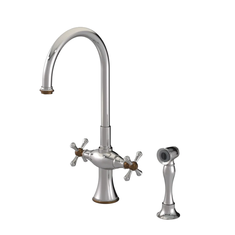 Rubinet Two Handle Single Hole Kitchen Set with Hand Spray Polished Nickel
