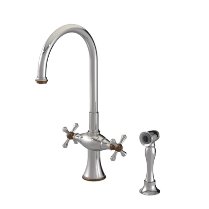 Rubinet Two Handle Single Hole Kitchen Set with Hand Spray Polished Nickel