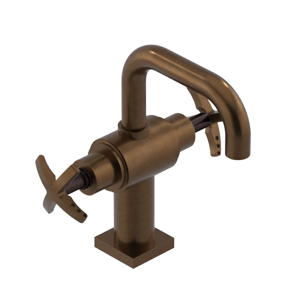Rubinet Single Hole Dual Handle Lav. Set. with Genesis spout (less drain) Tuscan Brass