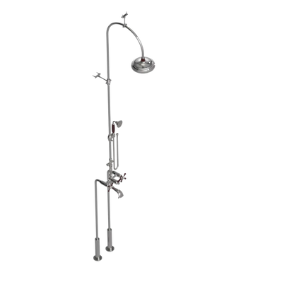 Rubinet Floor Mount Tub & Shower with hand held shower Polished Nickel