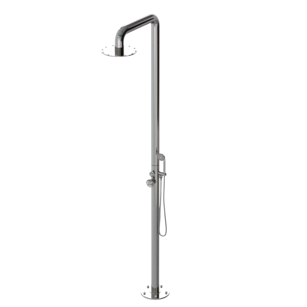 Rubinet Pressure Balance Outdoor Shower with Hand Held Shower & 10" Shower Head - 304 Stainless Steel Polished Nickel