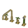 Rubinet Widespread Kitchen Set with Genesis Spout with Hand Spray Natural Brass