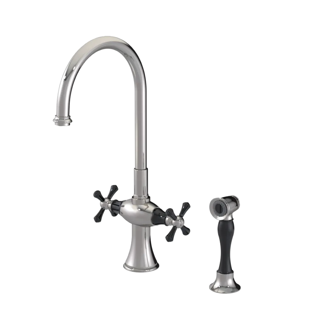 Rubinet Two Handle Single Hole Kitchen Set with Hand Spray Polished Nickel