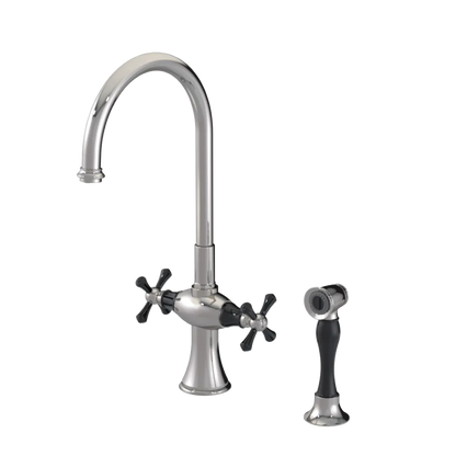 Rubinet Two Handle Single Hole Kitchen Set with Hand Spray Polished Nickel
