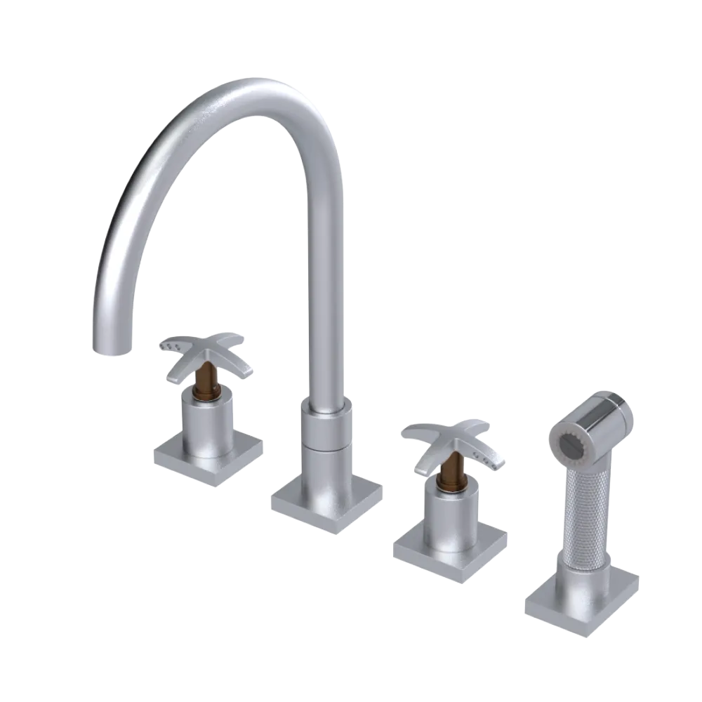 Rubinet Widespread Kitchen Set with Hand Spray Satin Chrome