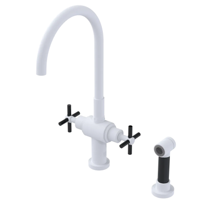 Rubinet Two Handle Single Hole Kitchen Set with LaSalle Spout with Hand Spray Matt White