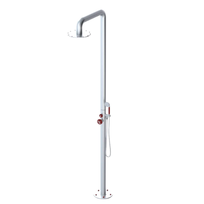 Rubinet Pressure Balance Outdoor Shower with Hand Held Shower & 10" Shower Head - 304 Stainless Steel Satin Chrome