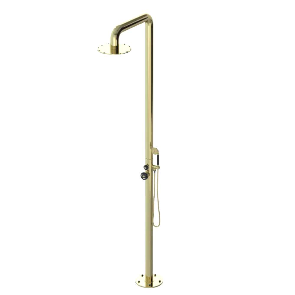 Rubinet Pressure Balance Outdoor Shower with Hand Held Shower & 10" Shower Head - 304 Stainless Steel Gold