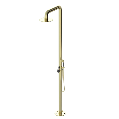 Rubinet Pressure Balance Outdoor Shower with Hand Held Shower & 10" Shower Head - 304 Stainless Steel Gold