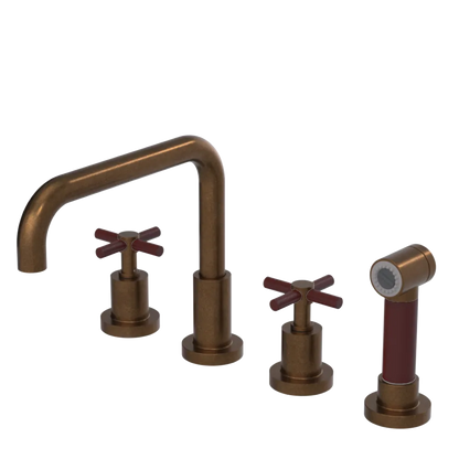 Rubinet Widespread Kitchen Set with Hand Spray Tuscan Brass