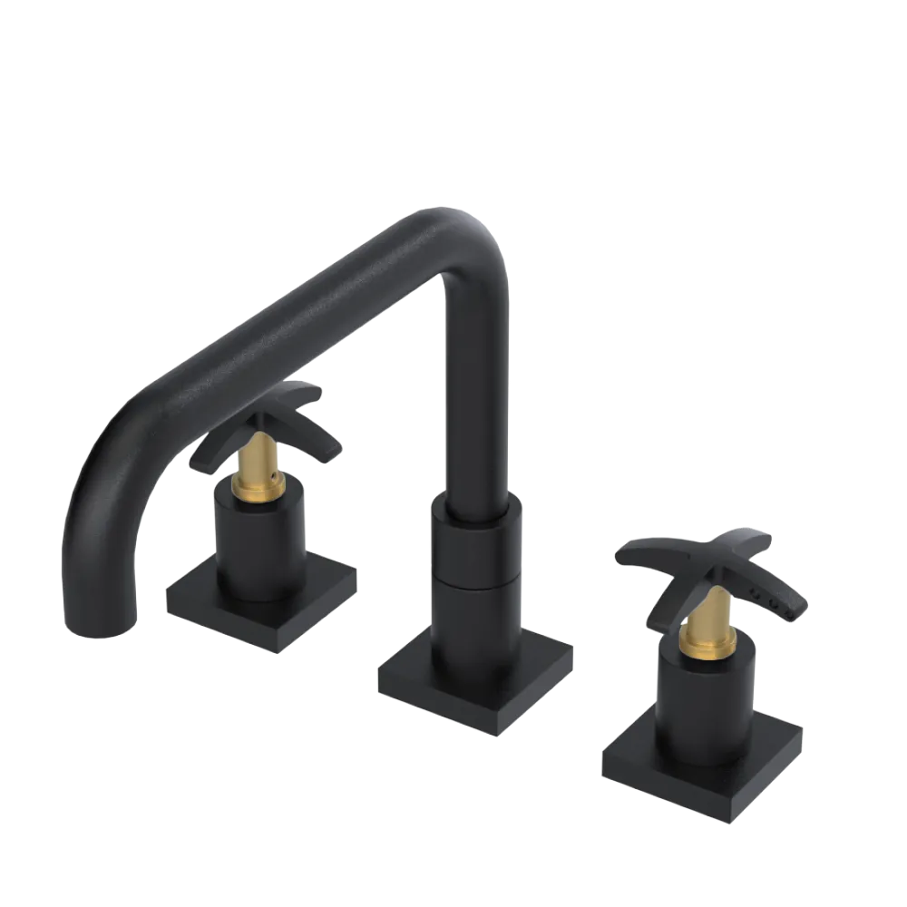 Rubinet Widespread Kitchen Set with Genesis Spout Matt Black