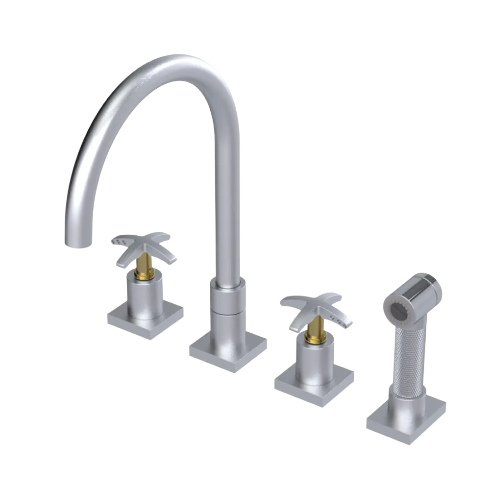 Rubinet Widespread Kitchen Set with Hand Spray Satin Chrome