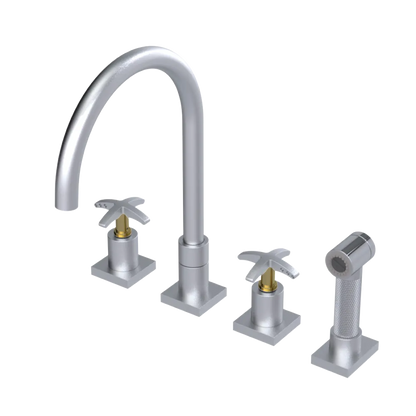 Rubinet Widespread Kitchen Set with Hand Spray Satin Chrome