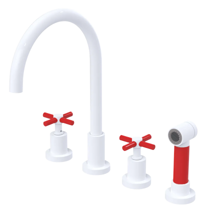 Rubinet Widespread Kitchen Set with LaSalle Spout with Hand Spray White