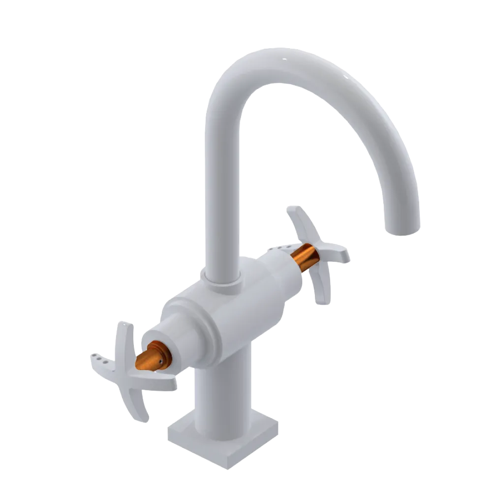 Rubinet Single Hole Dual Handle Lav. Set. (less drain) White