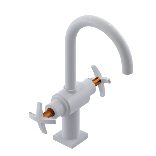 Rubinet Single Hole Dual Handle Lav. Set. (less drain) White