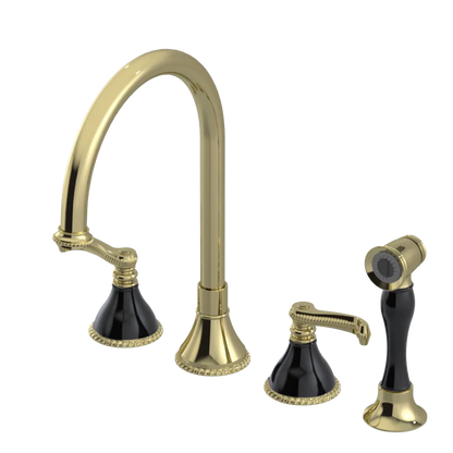 Rubinet Widespread Kitchen Set with Hand Spray Gold