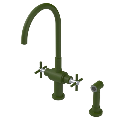Rubinet Two Handle Single Hole Kitchen Set with LaSalle Spout with Hand Spray Green Envy