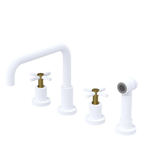 Rubinet Widespread Kitchen Set with Hand Spray Matt White
