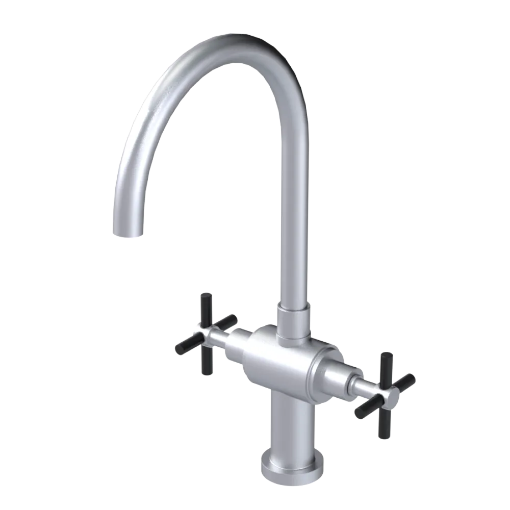 Rubinet Two Handle Single Hole Kitchen Set with LaSalle Spout Satin Chrome