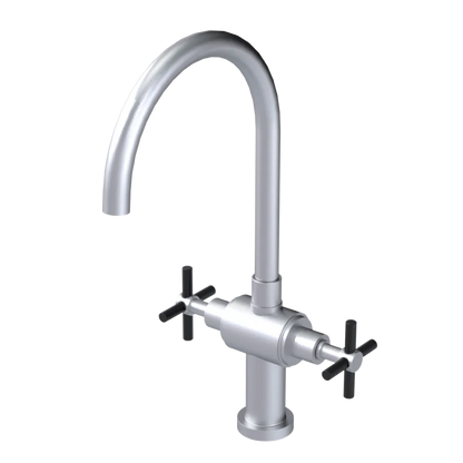 Rubinet Two Handle Single Hole Kitchen Set with LaSalle Spout Satin Chrome