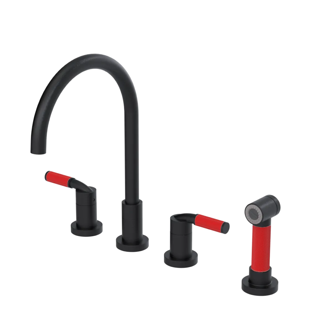 Rubinet Widespread Kitchen Set with Hand Spray Matt Black